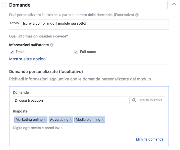 domande personalizzate